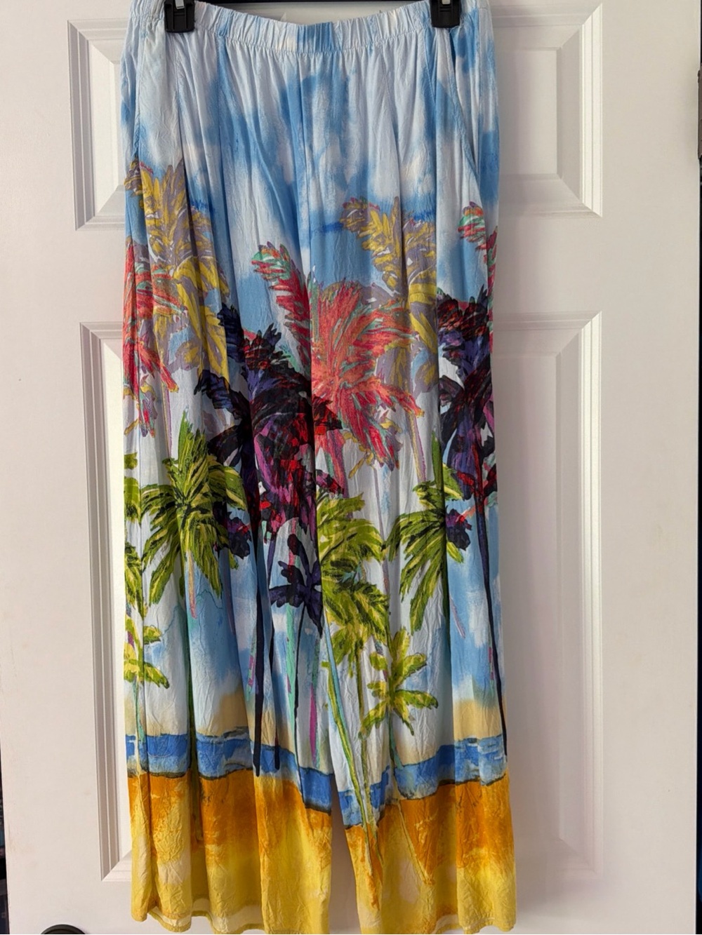 Jams World Tropical Palm Print Wide Capris in Blue, Yellow, Green, Red